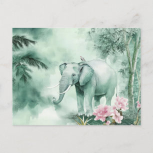 Carte Postale Aquarelle Illustration d'un éléphant dans la jungl
