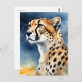 Carte Postale Aquarelle Illustration guépard (Devant / Derrière)