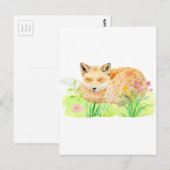 Carte Postale Aquarelle illustration renard dormant (Devant / Derrière)