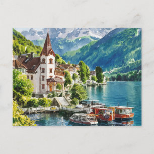 Carte Postale Aquarelle Interlaken Suisse