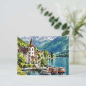 Carte Postale Aquarelle Interlaken Suisse (Debout devant)