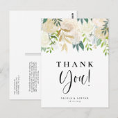 Carte Postale Aquarelle Ivoire Peonies Or Mariage Merci (Devant / Derrière)