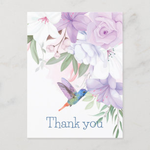 Carte Postale Aquarelle Jardin Fleurs Hummingbird Bird Merci