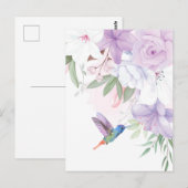 Carte Postale Aquarelle Jardin Fleurs Oiseau de colibri (Devant / Derrière)