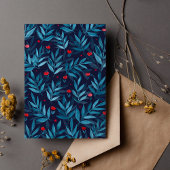 Carte Postale Aquarelle jardin nocturne - turquoise, bleu et rou