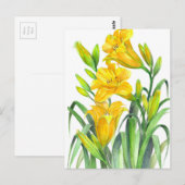 Carte Postale Aquarelle Jaune Lys Floral Illustration (Devant / Derrière)