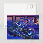 Carte Postale Aquarelle "Jazz in Blues" Instruments de musique (Devant / Derrière)