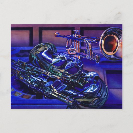 Carte Postale Aquarelle "Jazz in Blues" Instruments de musique (Devant)