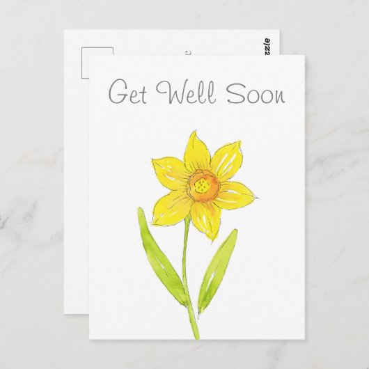 Carte Postale Aquarelle Jonquille 2 (Devant / Derrière)