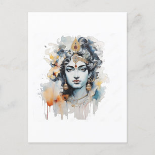 Carte Postale Aquarelle Krishna Peinture