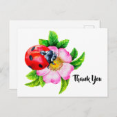 Carte Postale Aquarelle Ladybug Merci floral (Devant / Derrière)