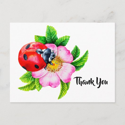 Carte Postale Aquarelle Ladybug Merci floral (Devant)
