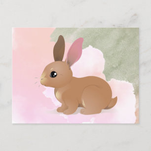 Carte Postale Aquarelle Lapin lapin mignon animal de Pâques rose