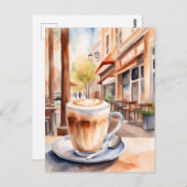 Carte Postale Aquarelle, Latte de caffe, Post-croisement (Devant / Derrière)