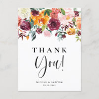 Aquarelle L'automne fleurit Floral Mariage Merci