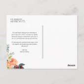 Carte Postale Aquarelle L'automne fleurit Floral Mariage Merci (Dos)