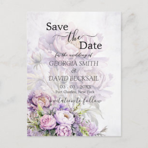 Carte Postale Aquarelle Lavender Peony Enregistrer la date