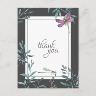 Carte Postale Aquarelle libellule et jardin Merci de verdure