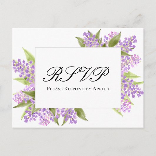 Carte Postale Aquarelle Lilacs Bouquet Mariage élégant RSVP (Devant)