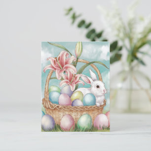 Carte Postale Aquarelle Lily & Oeufs Pastel avec lapin dans le p