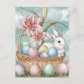 Carte Postale Aquarelle Lily & Oeufs Pastel avec lapin dans le p (Devant)