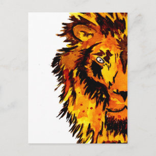 Carte Postale Aquarelle Lion demi-visage