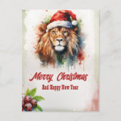 Carte Postale Aquarelle Lion Noël (Devant)