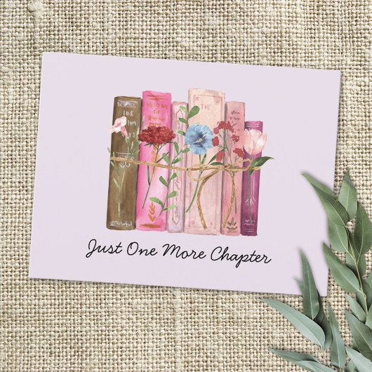 Carte Postale Aquarelle Livre Fleur rose violet citation de lect