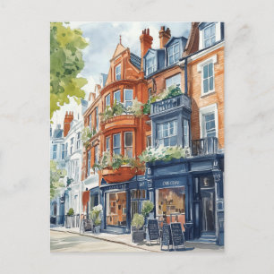 Carte Postale Aquarelle Londres : maisons de ville victoriennes