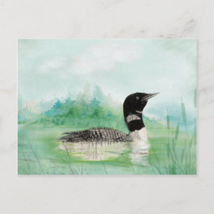 Carte Postale Aquarelle Loon Wilderness Lake Bird Nature Art