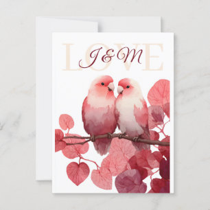 Carte Postale Aquarelle Lovebirds avec initiales personnalisées
