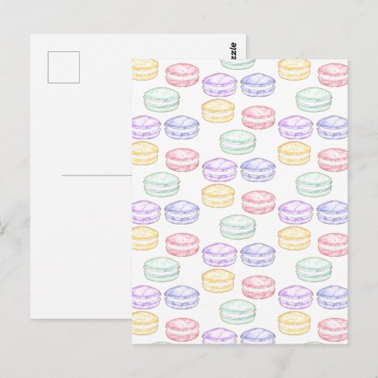 Carte Postale Aquarelle Macarons français (Devant / Derrière)