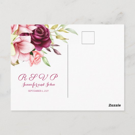 Carte Postale Aquarelle Magenta Rouge Amaryllis Mariage Floral (Dos)