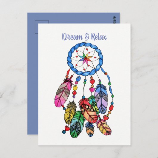 Carte Postale Aquarelle magnifique arc-en-ciel attrape rêve (Devant / Derrière)