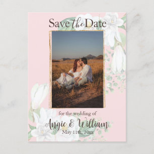 Carte Postale Aquarelle Magnolia Blush Enregistrer la photo Date