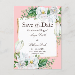 Carte Postale Aquarelle Magnolia Blush Wedding Enregistrer la da