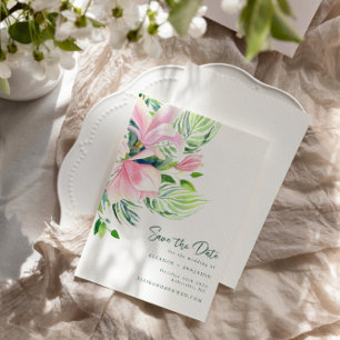 Carte Postale Aquarelle Magnolia Fleurs Rose Enregistrer La Date