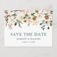 Aquarelle Magnolias Roses Enregistrer La Date Vert