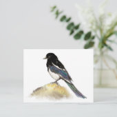 Carte Postale Aquarelle Magpie Jardin Oiseau Nature (Debout devant)