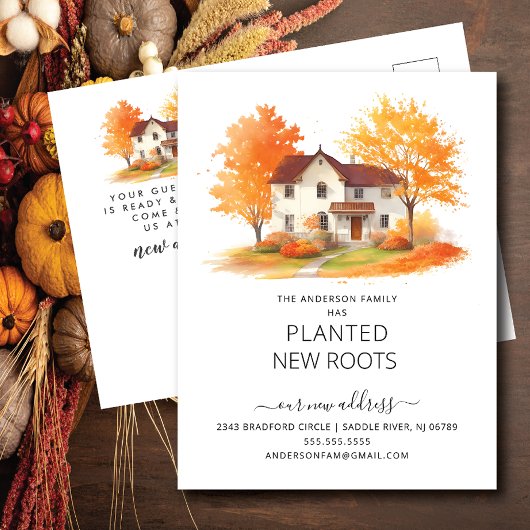 Carte Postale Aquarelle Maison d'automne Moving Faire-part