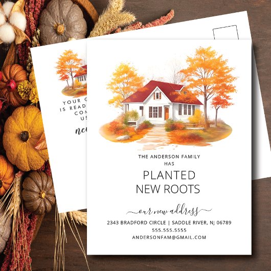 Carte Postale Aquarelle Maison d'automne Moving Faire-part
