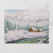 Carte Postale Aquarelle Maisons en bois et Pin Tree en neige (Devant)