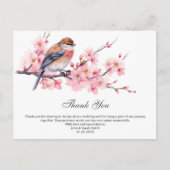 Carte Postale Aquarelle Mariage Fleur de Cerisier Rose Merci (Devant)