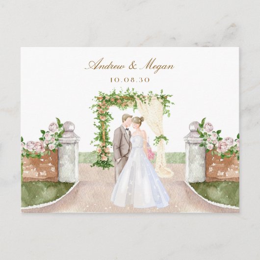 Carte Postale Aquarelle mariage jardin arche couple art (Devant)