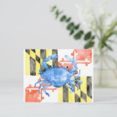 Carte Postale Aquarelle maryland drapeau et crabe bleu (Debout devant)