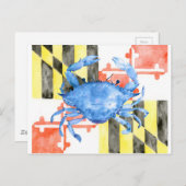 Carte Postale Aquarelle maryland drapeau et crabe bleu (Devant / Derrière)