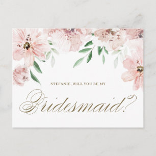 Carte Postale Aquarelle Mauve Floral WI-ll You Be My Bridesmaid