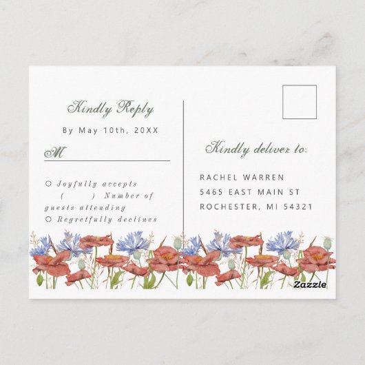 Carte Postale aquarelle meadow fleurs sauvages rsvp (Dos)