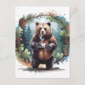 Carte Postale Aquarelle Mélange Ours Brown Avec Café (Devant)