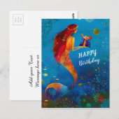 Carte Postale Aquarelle Mer Glitter Mermaid Bleu Profond (Devant / Derrière)